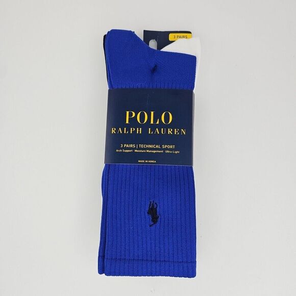 Polo Ralph Lauren Men's Technical Crew Socks w/ Arch Support 3 Pack New - Picture 2 of 3